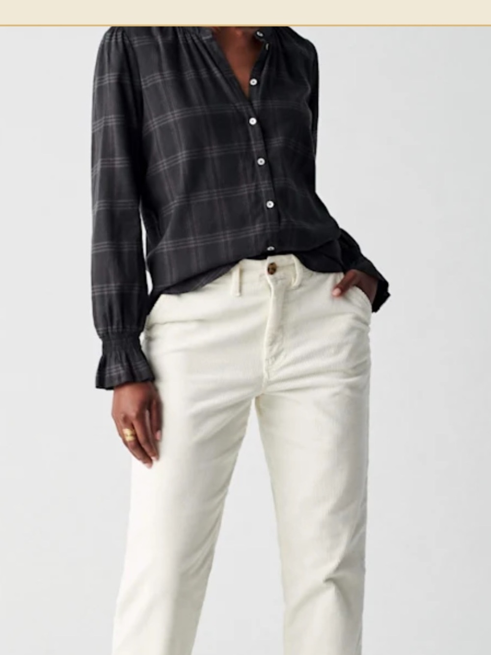 NWT Faherty Harper Plaid Top Blouse Organic Cotton Grey Black XS Flannel